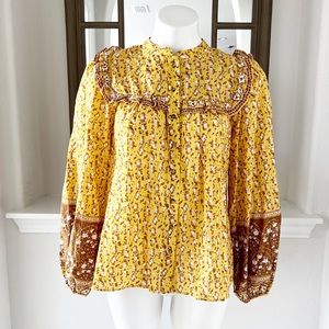 Joie Boho Top Animal Print Floral Mixed Blouson Blouse Size S NWT